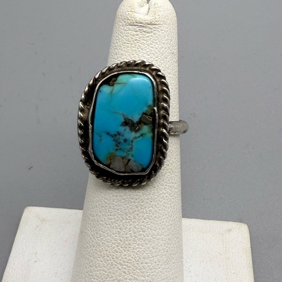 Vintage Blue Turquoise Ring Sterling Silver Size 5 - Picture 8 of 8